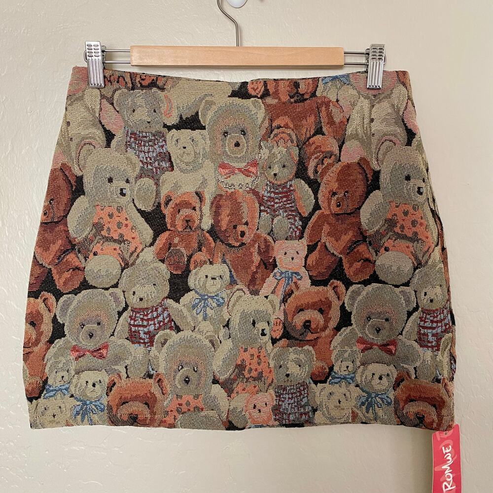 Teddy Bear Mini Skirt Kidcore Romwe Women’s Large A-Line Allover Print Granny - Picture 2 of 5
